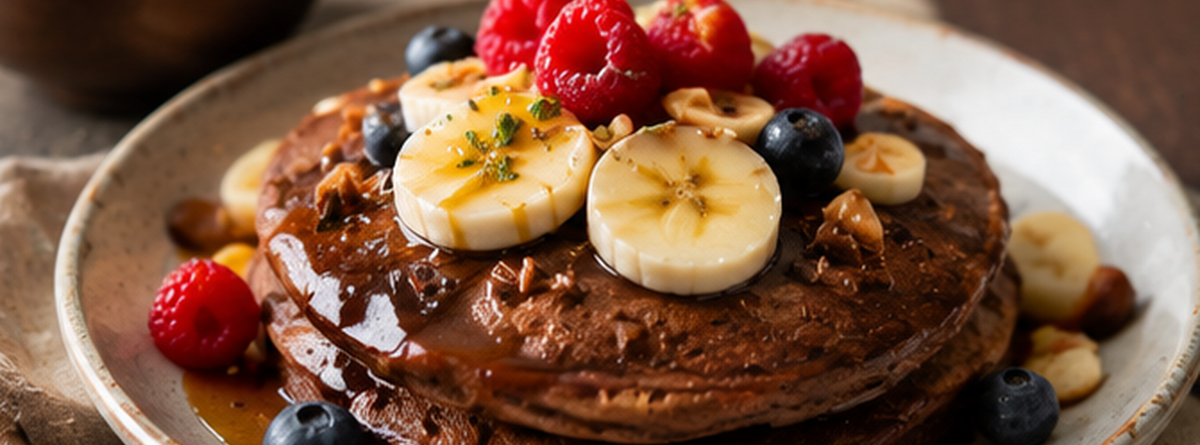 Panqueques de chocolate y plátano con colágeno ecológico