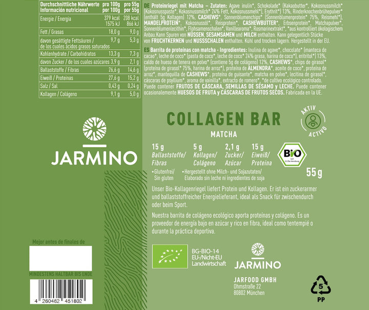 Barrita de colágeno, matcha
